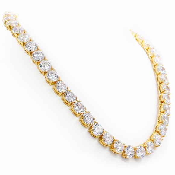 SWAROVSKI CRYSTAL TENNIS CHOKER NECKLACE YELLOW GOLD PLATED - Picture 5 of 6